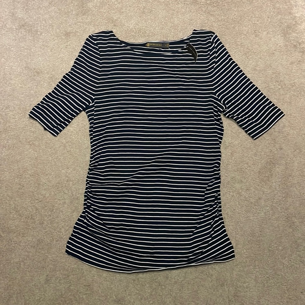 BEAUTIFUL! NWT XL “Outback Red” Half Sleeve Ruched Sides Striped Shirt